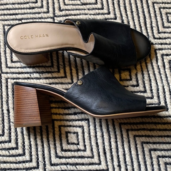 Cole Haan Shoes - Cole Haan Dania Black Leather Open Toe Mules